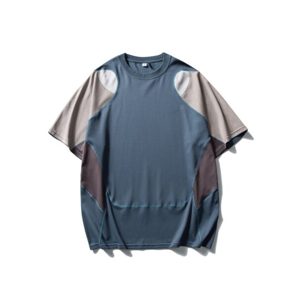 Men's Patchwork Contrast Color Sports T-shirt Loose Short Sleeve - Image 5