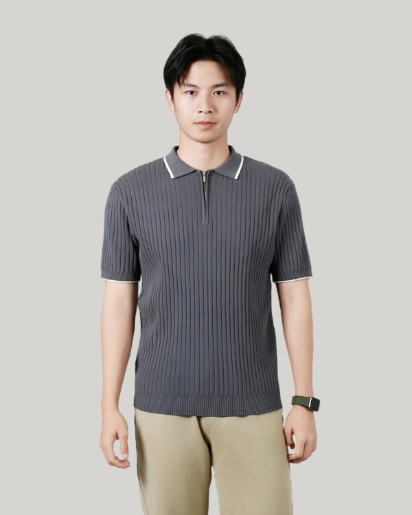 Men's Half-zip Ice Silk Knitted Lapel Vertical Striped Top - Image 10