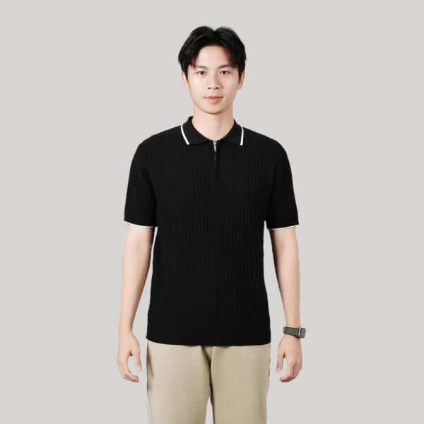 Men's Half-zip Ice Silk Knitted Lapel Vertical Striped Top - Image 3