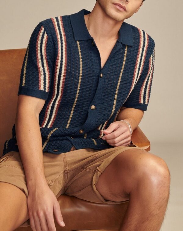 Men's Casual Hollow-out Knitted POLO Cardigan - Image 4