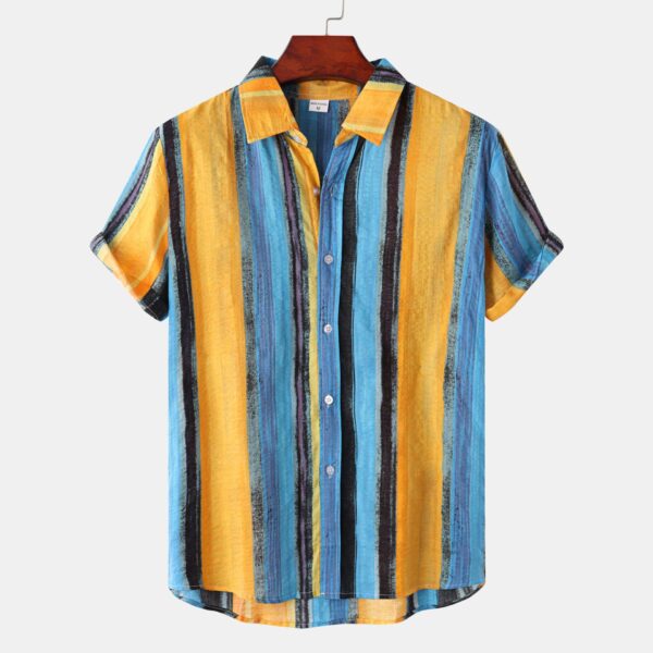 New Men's Contrast Color Striped Short-sleeved Shirt - Image 2
