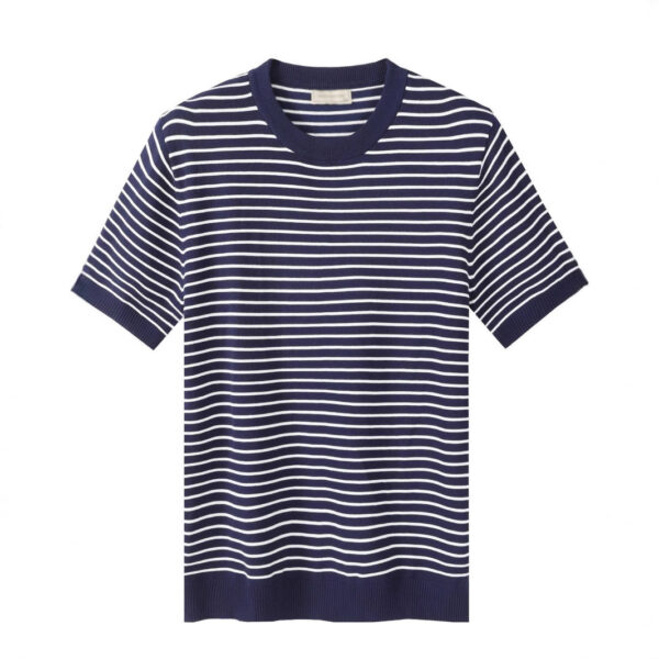 Men's High-grade Casual Striped Round Neck Knitted T-shirt - Image 5