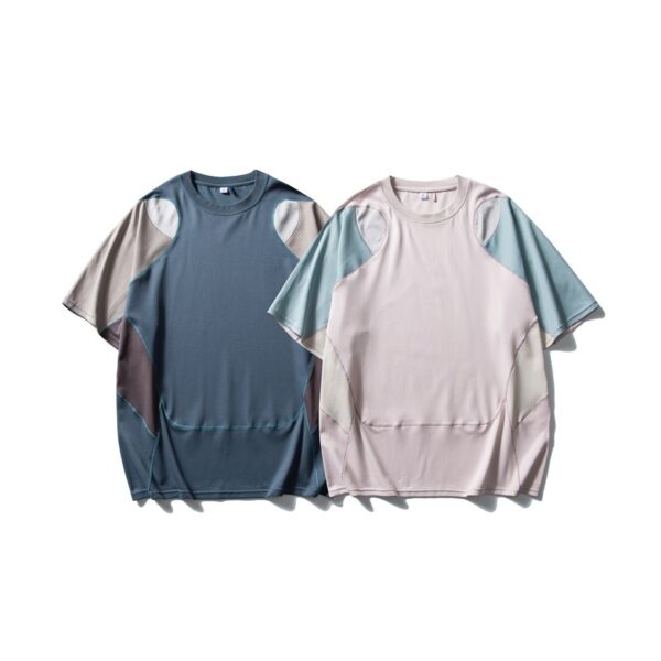 Men's Patchwork Contrast Color Sports T-shirt Loose Short Sleeve - Image 6