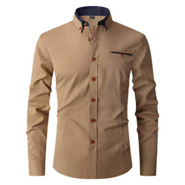 Faux Pocket Decorative Men's Long-sleeved Shirt European Size - Image 6