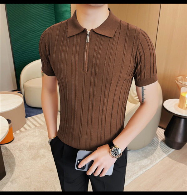 Casual Zipper Short Sleeve Men's Retro Elegant Jacquard Lapel - Image 2