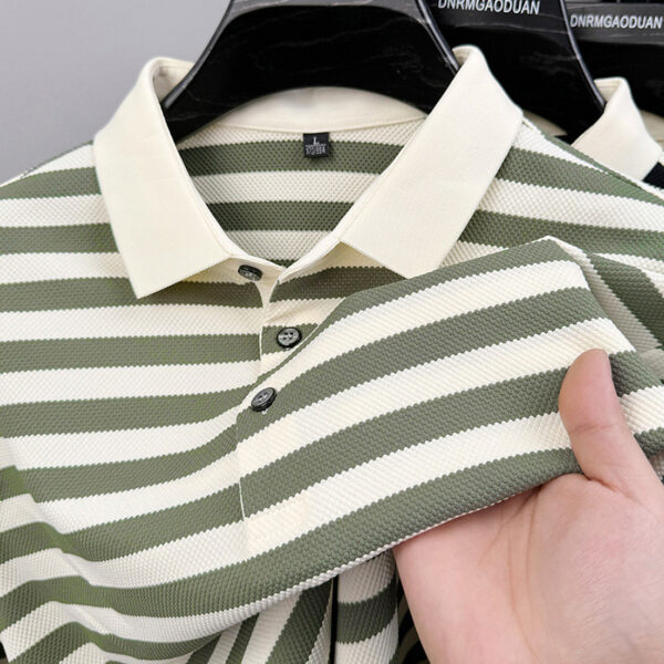 Lapel Jacquard Stripes Breathable Sweat Absorbing Business Casual Men's Clothing - Image 7