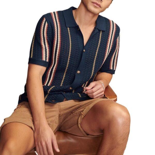 Men's Casual Hollow-out Knitted POLO Cardigan - Image 6