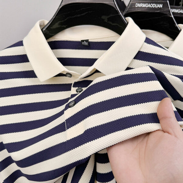 Lapel Jacquard Stripes Breathable Sweat Absorbing Business Casual Men's Clothing - Image 6