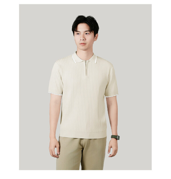 Men's Half-zip Ice Silk Knitted Lapel Vertical Striped Top - Image 5