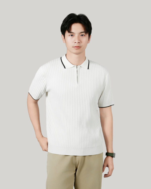 Men's Half-zip Ice Silk Knitted Lapel Vertical Striped Top - Image 9