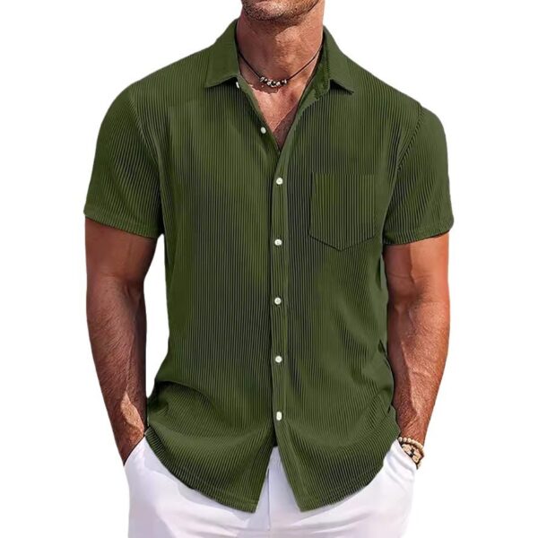 Solid Color Loose Vertical Striped Men's Short-sleeved Shirt - Image 3
