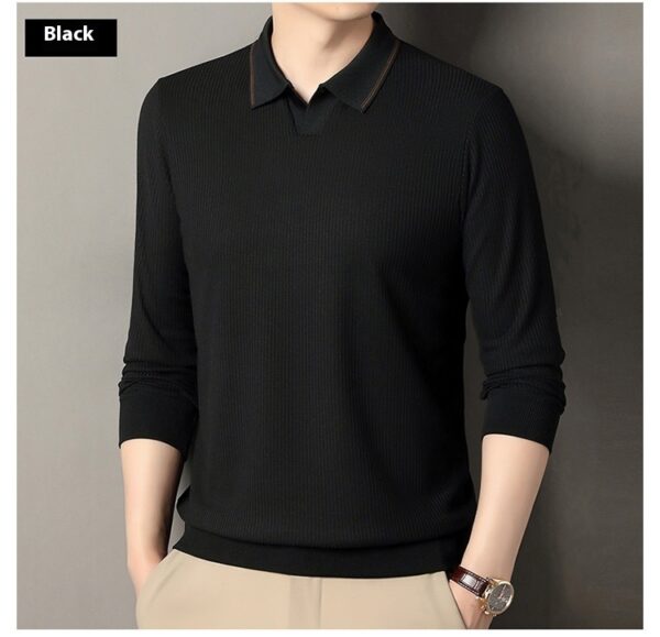 New Men's Vertical Stripes Solid Color T-shirt Bottoming Shirt - Image 4