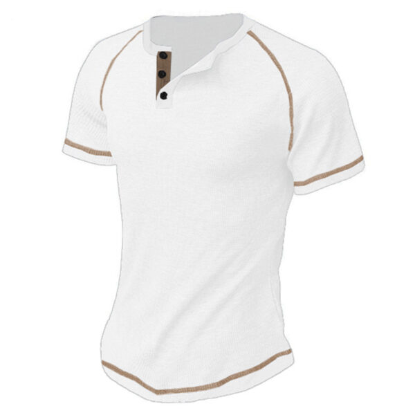 Round Neck Men's Heavy Waffle Casual Henry Short Sleeve - Image 9