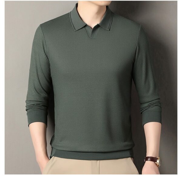 New Men's Vertical Stripes Solid Color T-shirt Bottoming Shirt - Image 2