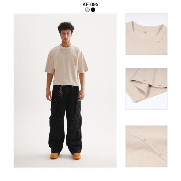 Men's Retro Worn Pure Color Cotton Short Sleeve - Image 2