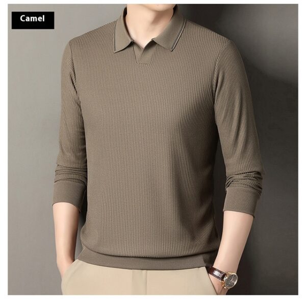 New Men's Vertical Stripes Solid Color T-shirt Bottoming Shirt - Image 7