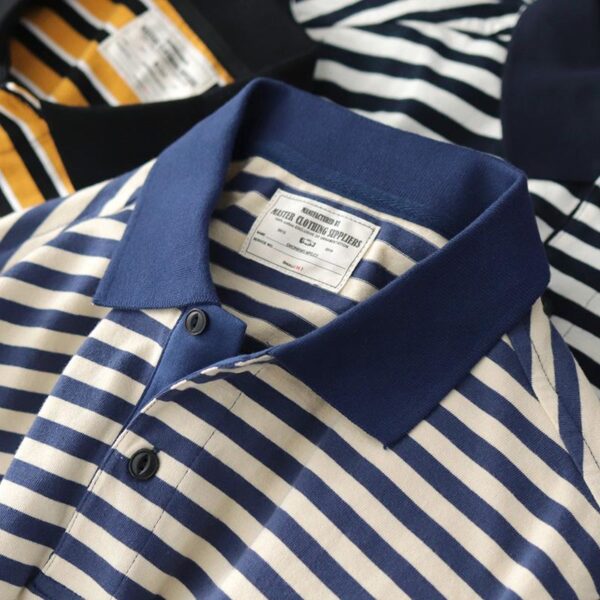 Summer Loose Lapels Men's Retro Casual Striped Short Sleeve - Image 3
