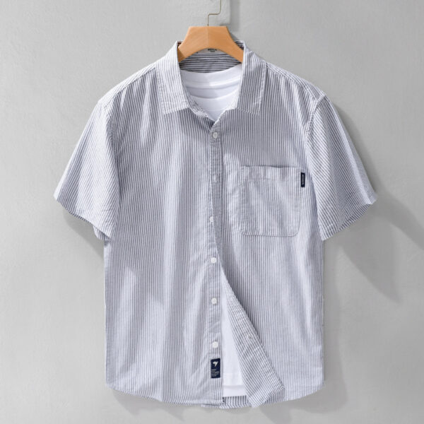 Summer Menswear Striped Minimalist Short Sleeve Shirt - Image 2