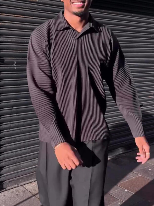 Men's Casual Pleated Long-sleeved Top - Image 5