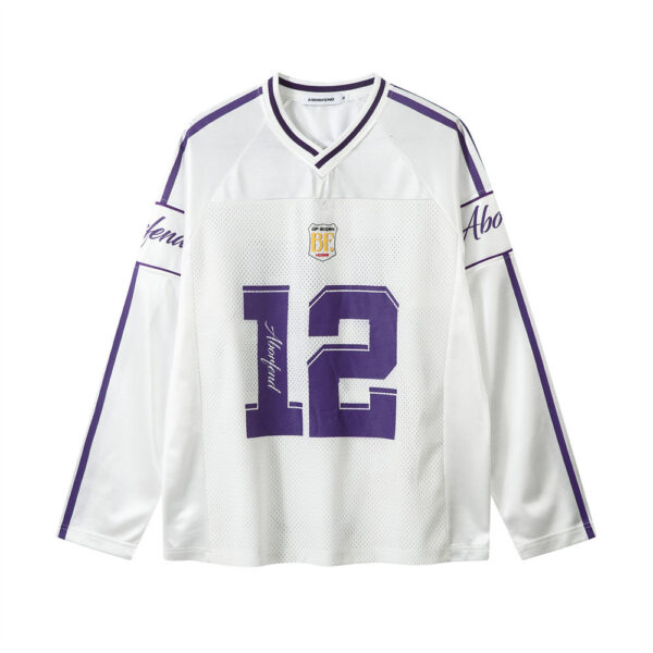 Digital Printed Long-sleeved T-shirt Jersey Contrast Color V-neck Top - Image 4