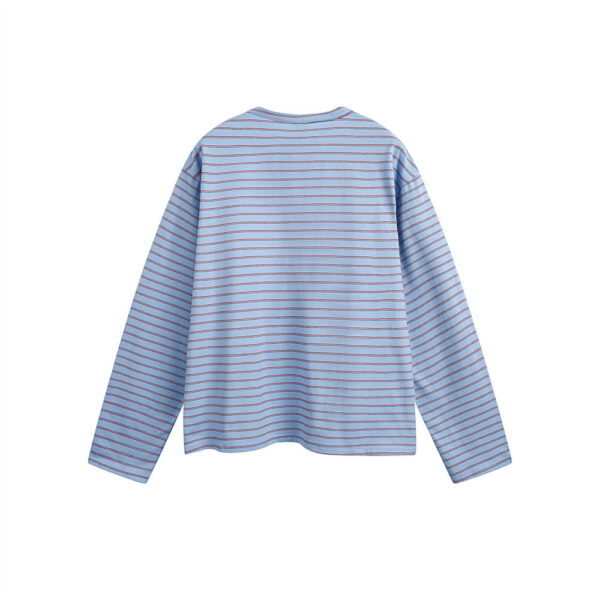American Retro Men's Clothes Striped Long Sleeve Embroidered Button T-shirt - Image 5
