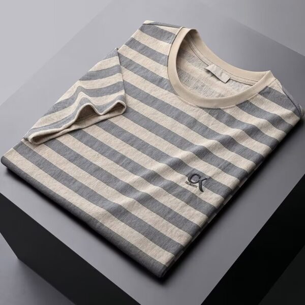 Striped Ice Silk Linen-like Short Sleeve Men's Slim Fit - Image 3