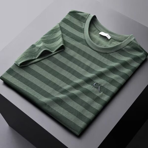 Striped Ice Silk Linen-like Short Sleeve Men's Slim Fit - Image 4