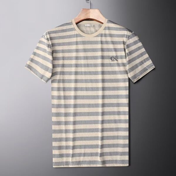 Striped Ice Silk Linen-like Short Sleeve Men's Slim Fit