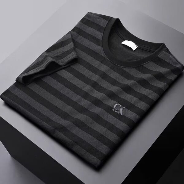 Striped Ice Silk Linen-like Short Sleeve Men's Slim Fit - Image 2