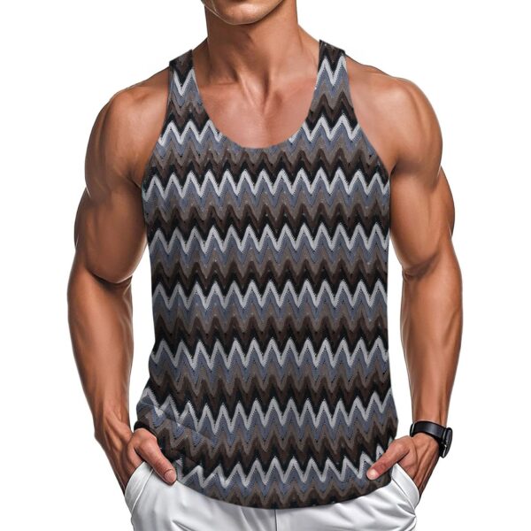 Summer Casual Men's Clothing Retro Style Contrast Color Wave Color Stripes Fabric Vest - Image 2