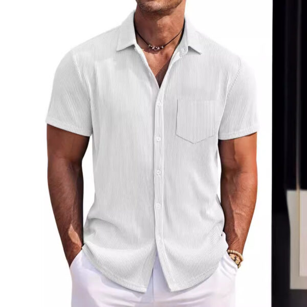 Solid Color Loose Vertical Striped Men's Short-sleeved Shirt - Image 2