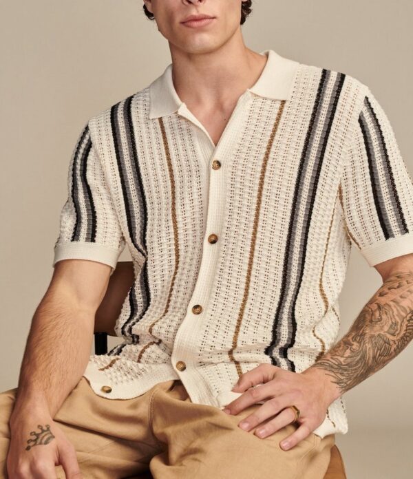 Men's Casual Hollow-out Knitted POLO Cardigan - Image 3