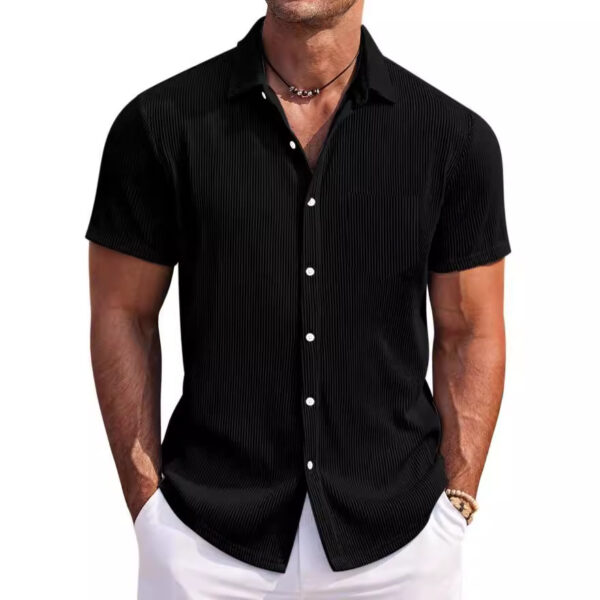 Solid Color Loose Vertical Striped Men's Short-sleeved Shirt - Image 8