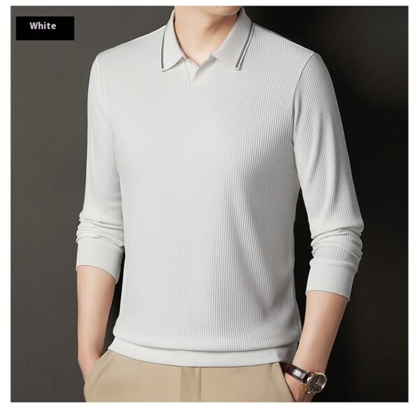 New Men's Vertical Stripes Solid Color T-shirt Bottoming Shirt - Image 5