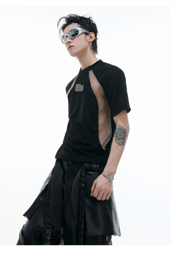 Niche Deconstruction Contrast Color Retro Short-sleeved Slim-fit Pit Texture Bottoming Shirt - Image 5
