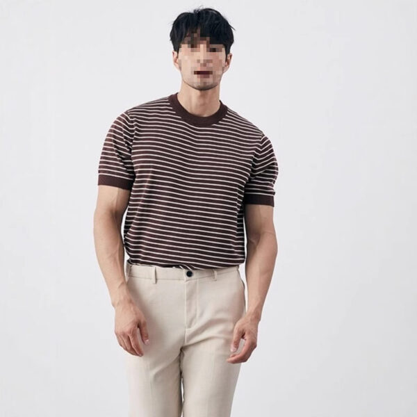 Men's High-grade Casual Striped Round Neck Knitted T-shirt - Image 7