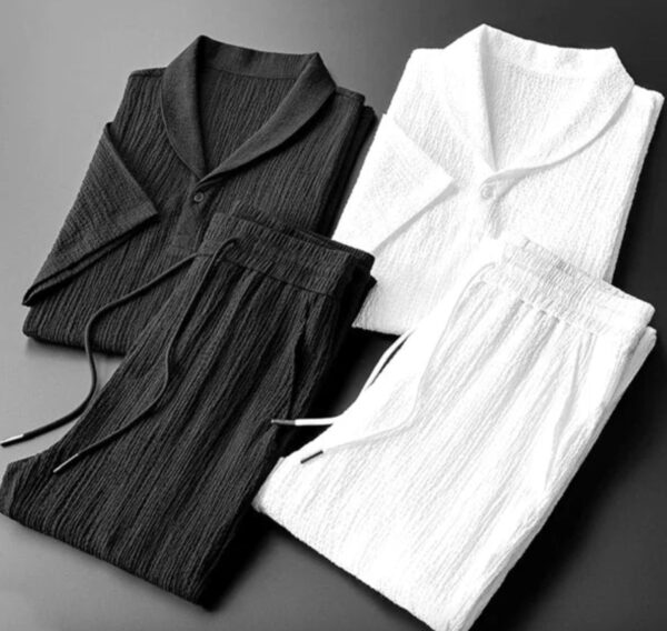 Leisure Suit Summer Loose Short Sleeve Top And Drawstring Trousers Fashion Mens Clothing - Image 8