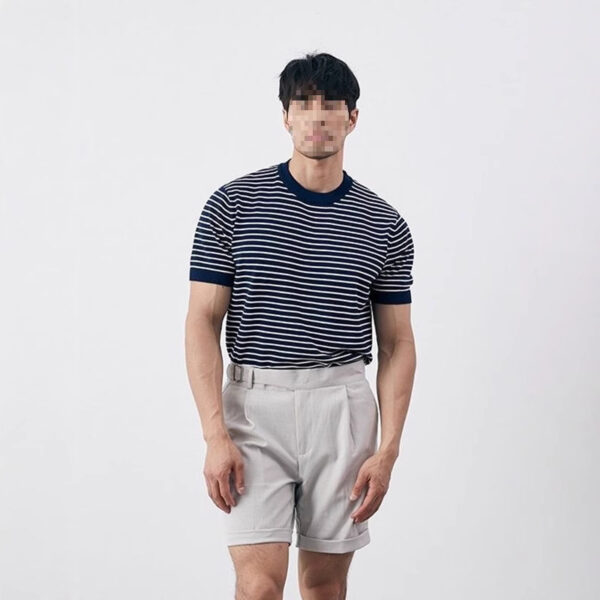 Men's High-grade Casual Striped Round Neck Knitted T-shirt - Image 6