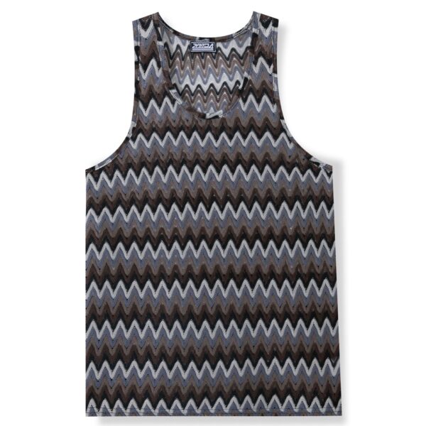 Summer Casual Men's Clothing Retro Style Contrast Color Wave Color Stripes Fabric Vest - Image 6
