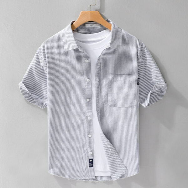 Summer Menswear Striped Minimalist Short Sleeve Shirt - Image 10
