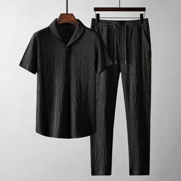 Leisure Suit Summer Loose Short Sleeve Top And Drawstring Trousers Fashion Mens Clothing - Image 6