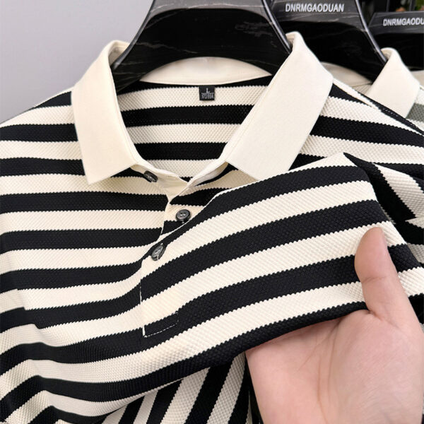Lapel Jacquard Stripes Breathable Sweat Absorbing Business Casual Men's Clothing - Image 9