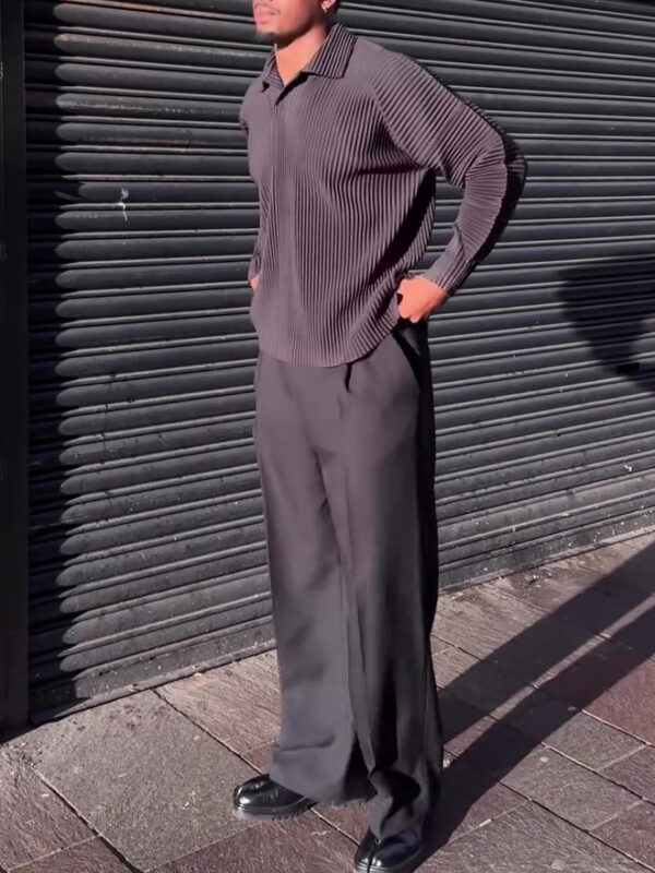 Men's Casual Pleated Long-sleeved Top - Image 2