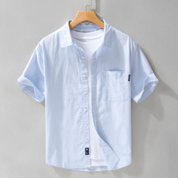 Summer Menswear Striped Minimalist Short Sleeve Shirt - Image 6