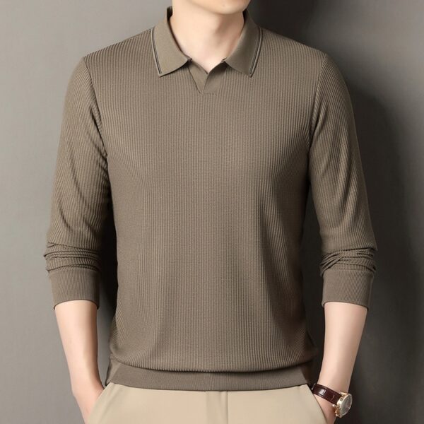 New Men's Vertical Stripes Solid Color T-shirt Bottoming Shirt - Image 8