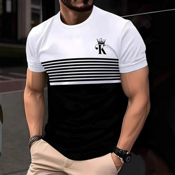 New Fashion Casual High Quality Contrast Color Men's Short Sleeve T-shirt - Image 4