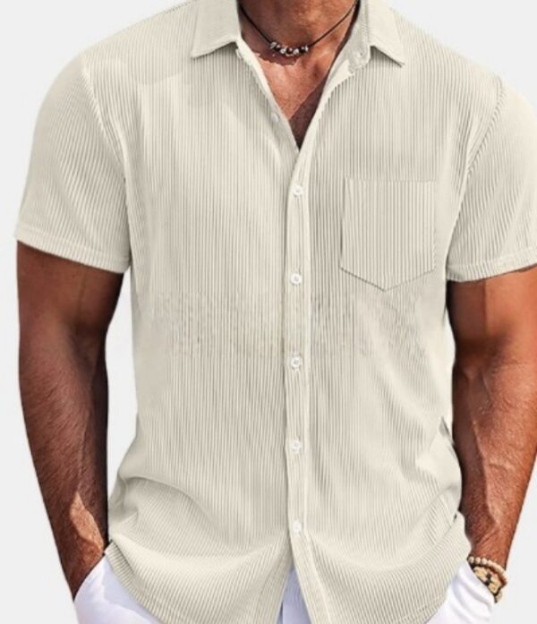 Solid Color Loose Vertical Striped Men's Short-sleeved Shirt - Image 6
