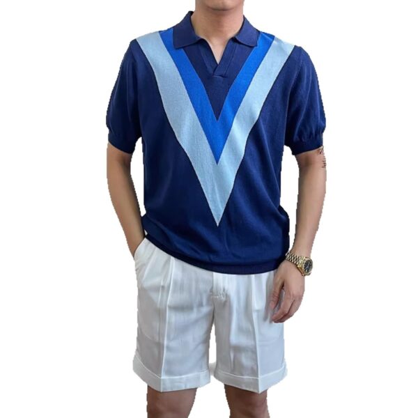 V-neck Short-sleeved Sweater Men's Striped - Image 3