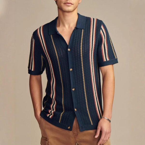 Men's Casual Hollow-out Knitted POLO Cardigan - Image 2