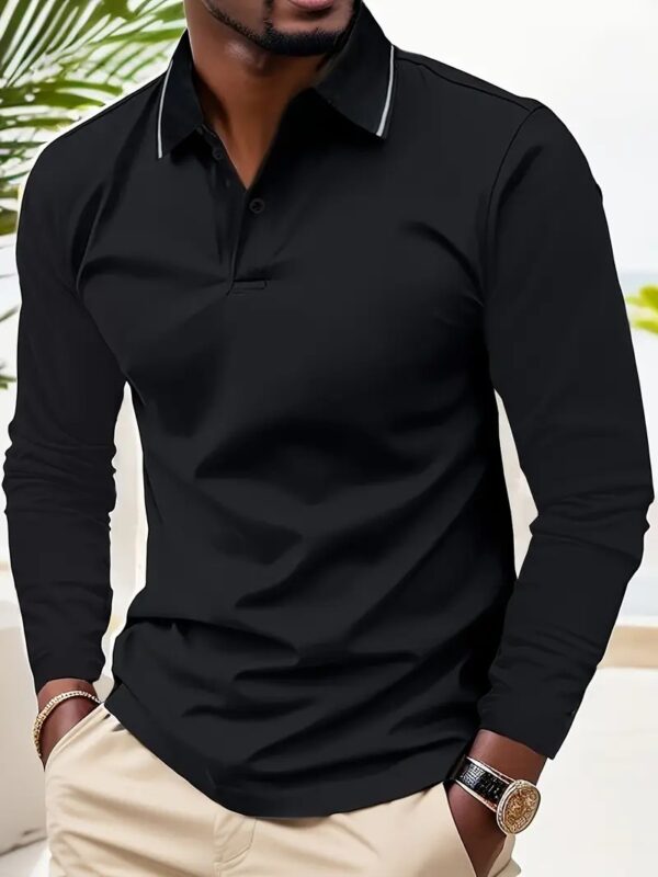 Autumn Men's Lapel Golf Casual Sports Contrast Color Long Sleeves Top - Image 5